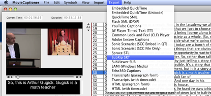 exporting SRT caption file from MovieCaptioner