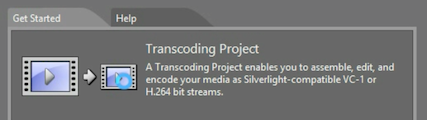 select new transcoding project from Expression Encoder startup screen