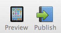 Click the Preview icon at the top of the iBooks Author interface.