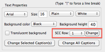 changing the SCC row in the MovieCaptioner text properties area