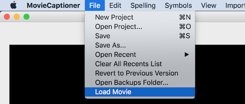 MovieCaptioner's Load Movie option under the File menu